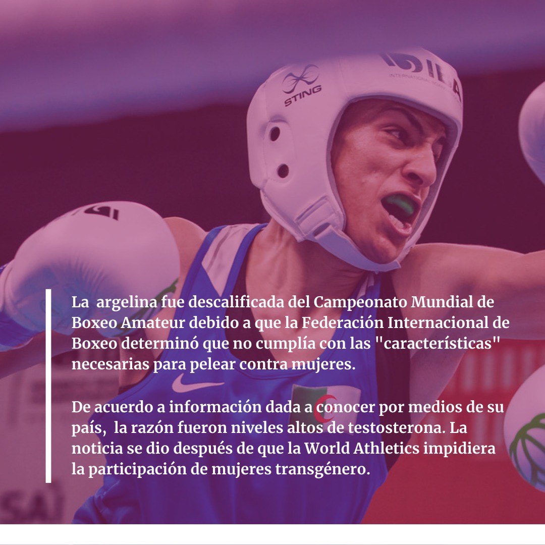 diosasolimpicas's tweet photo. #BoxeoFem
La boxeadora argelina de 23 años se sometió a un test hormonal que reveló una tasa de testosterona demasiado elevada en su organismo 👇🏽
#diosasolímpicas #deportes https://t.co/3TMCpPxa4V