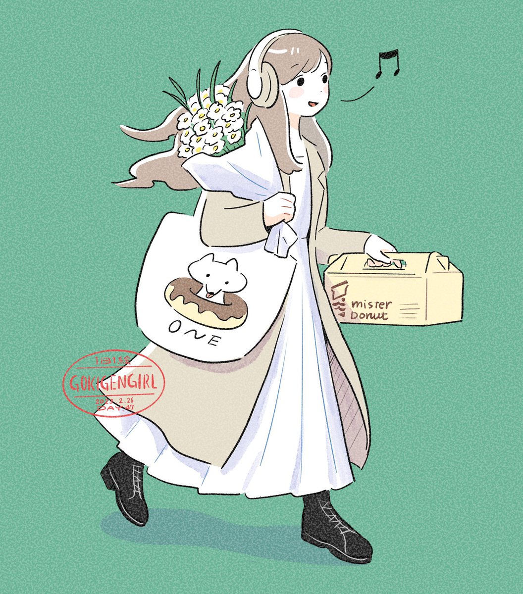 1girl solo flower musical note long hair white flower dress  illustration images