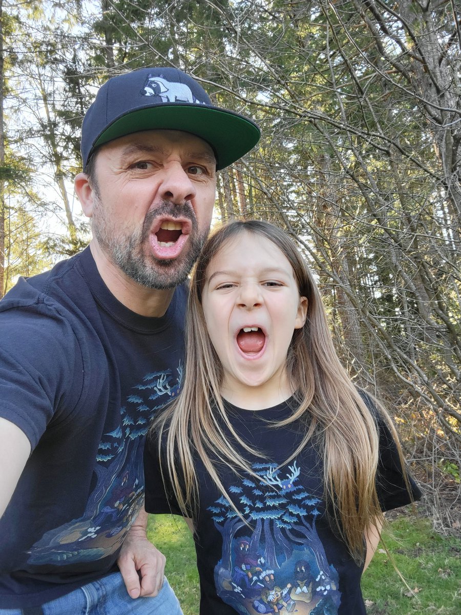 My youngest and I were trying to make our best scary beast faces. She was stoked because we're wearing our matching Campfire Stories tees. 🏕 🔥 

#BAGMI #AKCB #funnyfaces