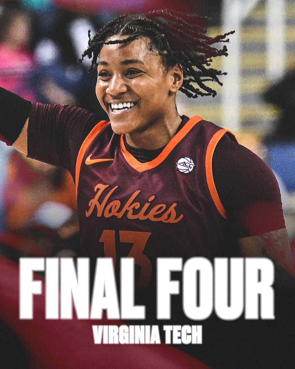 espn's tweet photo. VIRGINIA TECH IS STILL DANCING 💃 

@HokiesWBB advances to its first-ever Final Four! https://t.co/jcimGJ6K1u