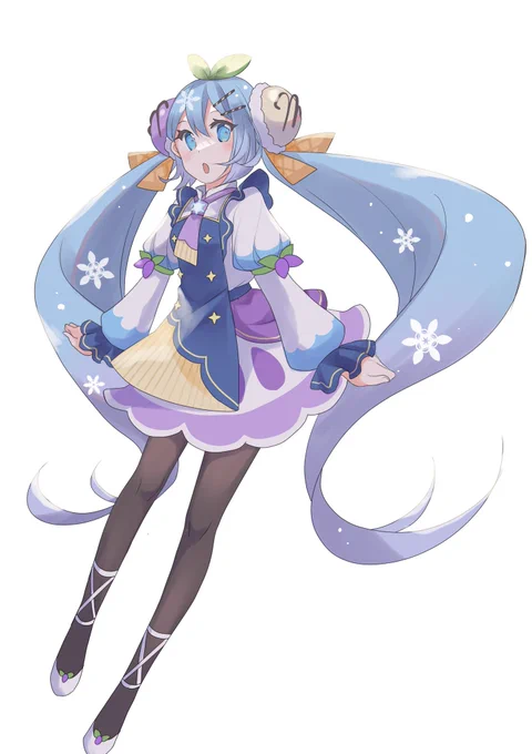 うちの雪ミク3人目のハスカップ夜パフェミクさんですパティシエを意識して楽しくデザインしました。頭のアイスにウエハースグサーなリボンが気に入ってます  #piapro 