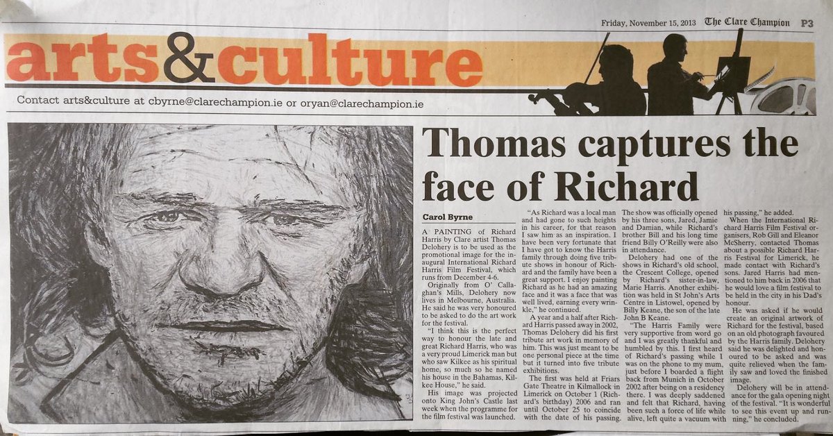 TomdeloheryJ's tweet photo. #tbt #filmfestivalartwork #portrait of Richard Harris #irishactorrichardharris #actorrichardharris #rchardharris by Thomas Delohery #artistthomasdelhery #thomasdelohery @TomdeloheryJ #irishpress #clarechampion #rhiff2013 #rhiff13 #rhiff #australianart https://t.co/xL9nFDbp7S