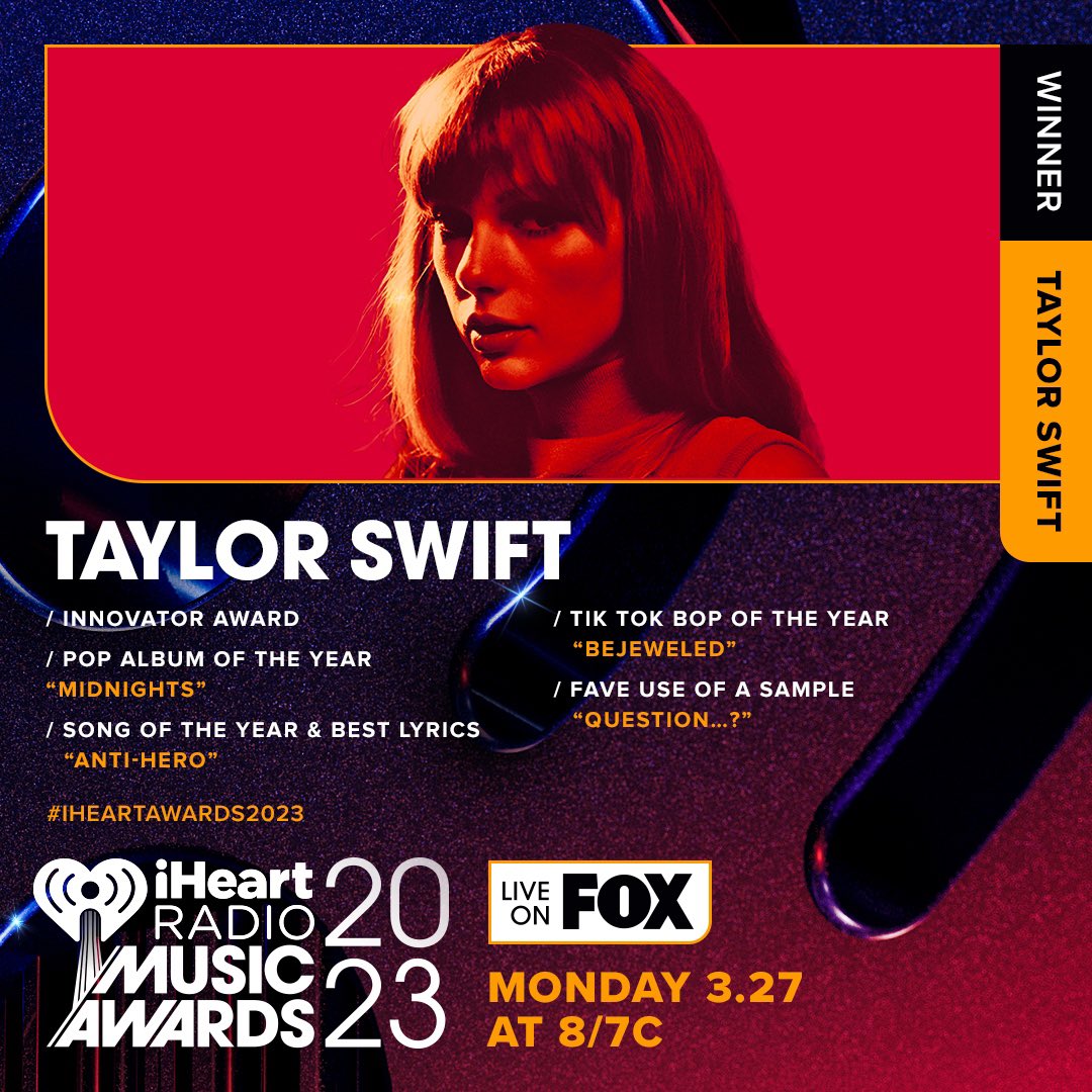 Congratulations, <a href="/taylorswift13/">Taylor Swift</a> ❤️ #iHeartAwards2023
