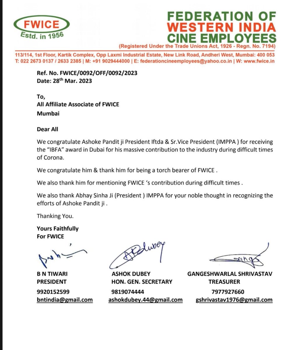 fwicemum's tweet photo. @fwicemum Congratulate Mr @ashokepandit ji for the Receiving the Prestigious #IBFA Award in Dubai for his massive contribution to the industry during #Corona https://t.co/LRB3exFLEB