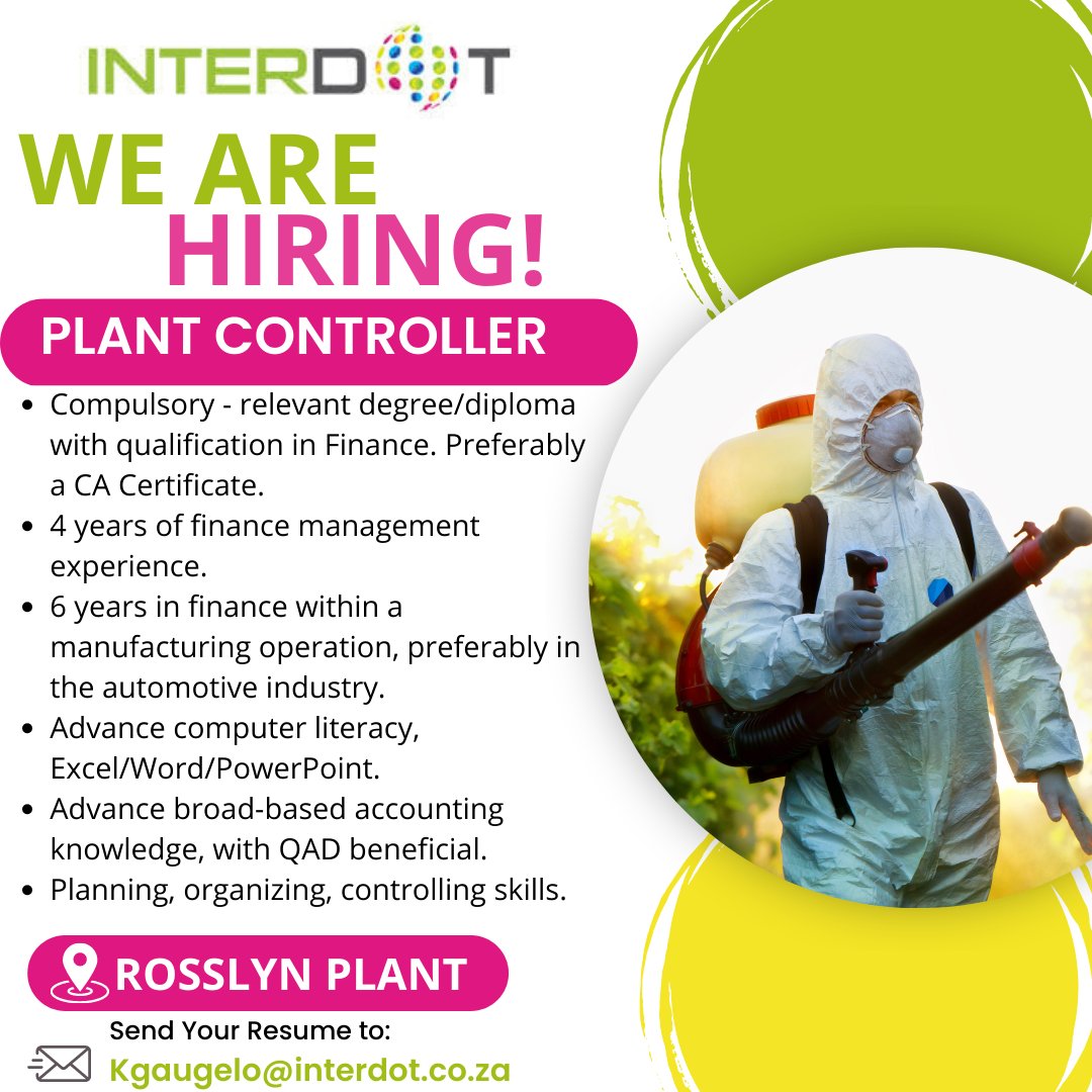Interdot_'s tweet photo. Our client a leading global automotive supplier, is looking for a Plant Controller to join their dynamic team.
To Apply, send your qualifying cv to Kgaugelo@interdot.co.za
#recruitment
#Plantcontroller
#JobSeekersSA
#Tshwane https://t.co/p5SqEkXvCG