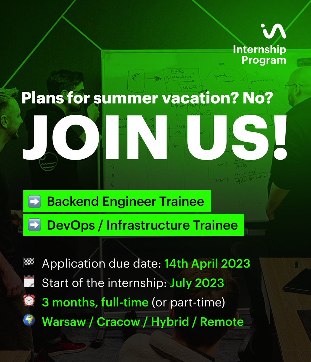 Synerise's tweet image. We are on the lookout for the next generation of digital talent! 🚀  
Are you looking for an opportunity to develop your skills this summer? 

Backend Engineer ➡️ bit.ly/3lw8wuC
DevOps/Infrastructure Trainee  ➡️ bit.ly/40tl4Sd

#synerise #ai #bigdata #internship