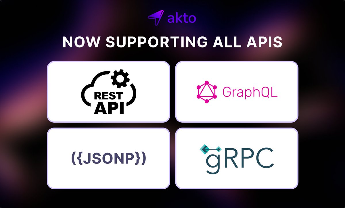 Aktodotio's tweet photo. Testing apps with multiple types of APIs? We have you covered! ๐ค
โ #GraphQL
โ #RESTAPI
โ #gRPC
โ ({JSONP})
@Aktodotio now supports API discovery of 4 API types.๐ ๐ฅณ #APIDiscovery https://t.co/KmM95wDRFi
