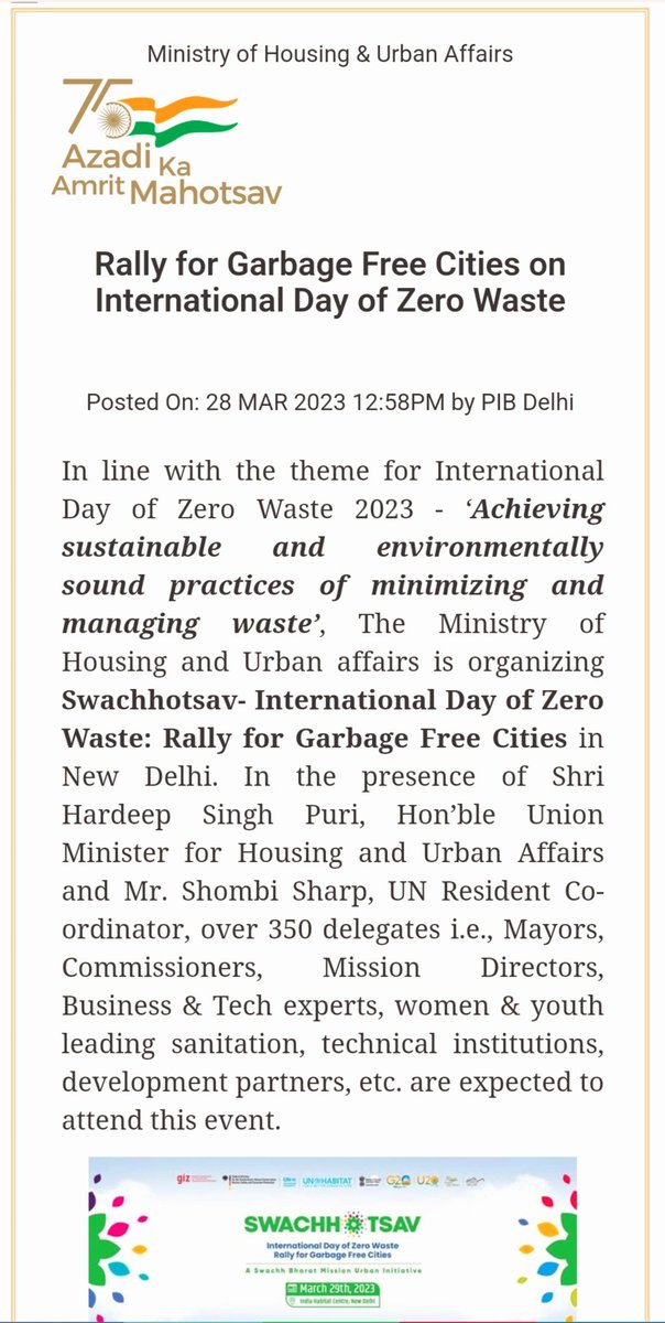 PIB_MoHUA's tweet image. Rally for #GarbageFree Cities on #InternationalDay of #ZeroWaste

For more details pls click on the link:👇
pib.gov.in/PressReleasePa…

@PMOIndia @HardeepSPuri @MoHUA_India @Secretary_MoHUA @AmritMahotsav @DDNewslive @PIB_India @DDNewsHindi @SwachhBharatGov 

#Swachhotsav2023