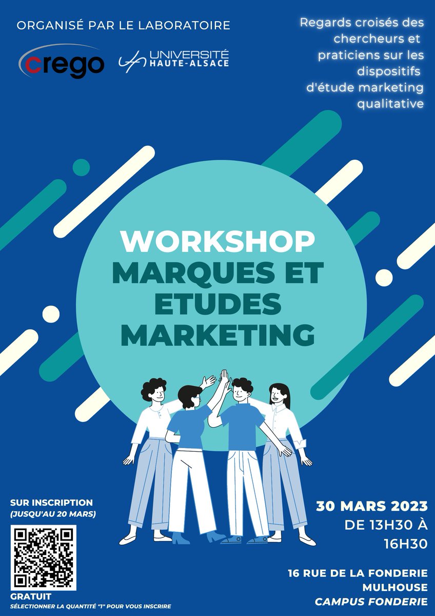 CREGO_EA7317's tweet photo. [RAPPEL]
Le Workshop "Marques et études marketing" a lieu ce jeudi 30 mars à Mulhouse. 
Vous pouvez vous inscrire ici 👉 https://t.co/84mytreqO4

#marketing
@univbourgogne  
@UHA68 
@fc_univ https://t.co/eLra82JF8p