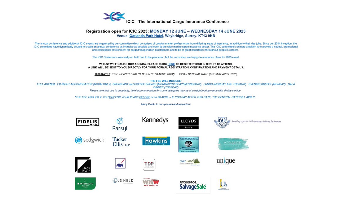 cargoconference's tweet image. Registration for ICIC 2023 is now open. Please visit our website for further details cargo-conference.co.uk 

#icic #cargoconference2023