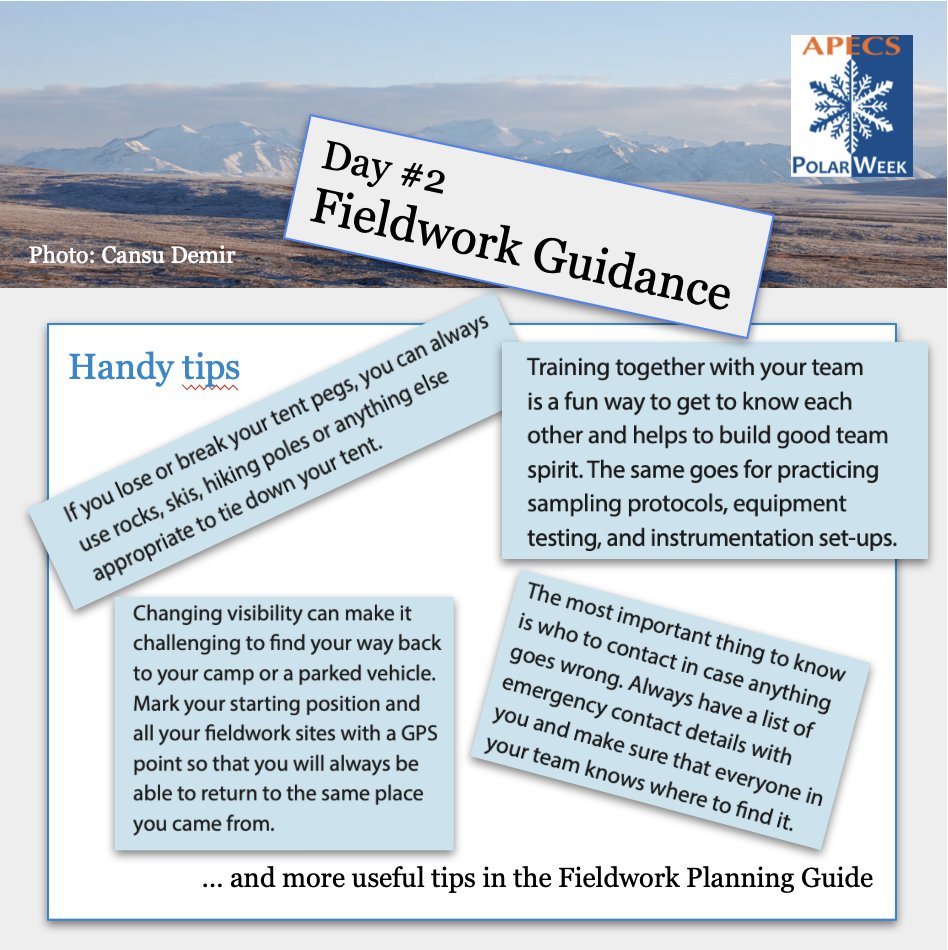 Polar_Research's tweet photo. Today for Day 2 of the #PolarWeek, we provide you  with some tips and links for successful and safe fieldwork. ❄️ #PolarWeeks #PolarWeeks2023 #APECS #PolarFieldwork #FieldworkPlanning #PolarCommunity

📸 Photos: Marielle Holmbom, Cansu Demir https://t.co/5dsRETwgvE