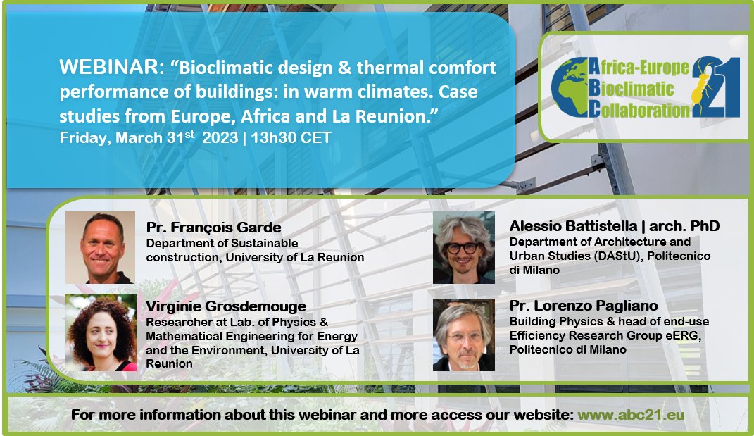 ABC21_h2020's tweet photo. Don't forget to join us this Friday, March 31st @ 13h30 CET, for the Webinar about #bioclimatic Case Studies in the #EU and #Africa
More information here:
https://t.co/bI5Fv2bvrz https://t.co/1txbUgrx3R