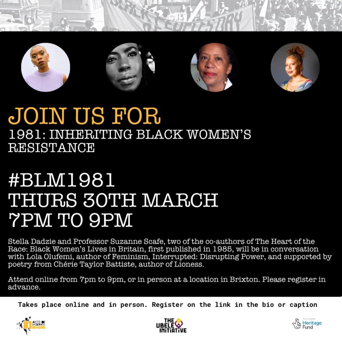 81acts_defiance's tweet image. Happening tonight at 7pm 

Have you registered ? Please do share with your networks.

 Takes place online and in person eventbrite.co.uk/e/blm-1981-a-h… #ukwomen #blackbusiness #blackheritage #blm1981