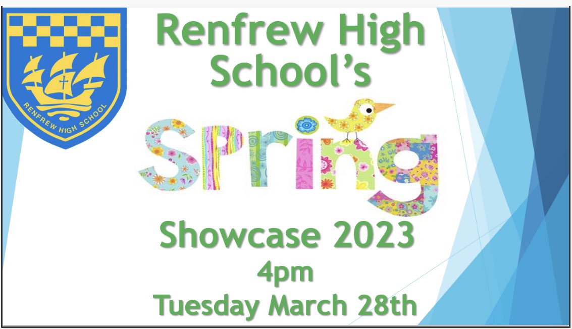 Today’s the day! We are very excited for our Spring Showcase this afternoon, starting at 4pm in the theatre.

@renfrew_high