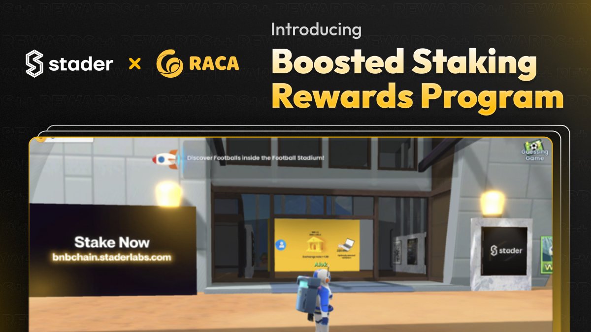 stader_bnb's tweet photo. Exploring the futuristic @RACA_3 metaverse has its perks

Roam the new world, uncover exciting opportunities!!

Like boosting your BNB Liquid staking returns by 25%

1️⃣Visit Stader HQ 
2️⃣Find &amp; scan the reward boosting QR code 

Enjoy the EXTRA REWARDS!!
👉https://t.co/ON6SKDRIZR https://t.co/Az8bbwvL5m