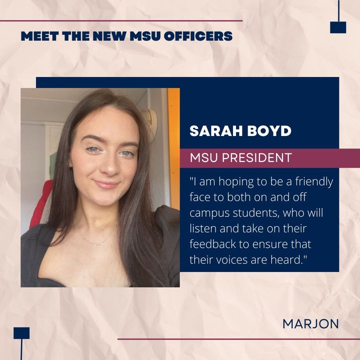 Congratulations Sarah Boyd for being elected the new <a href="/MarjonSU/">Marjon Student Union</a> President, starting the first week of June! 🤩 

"I am hoping to be a friendly face to both on and off-campus students, who will listen and take on their feedback to ensure that their voices are heard."