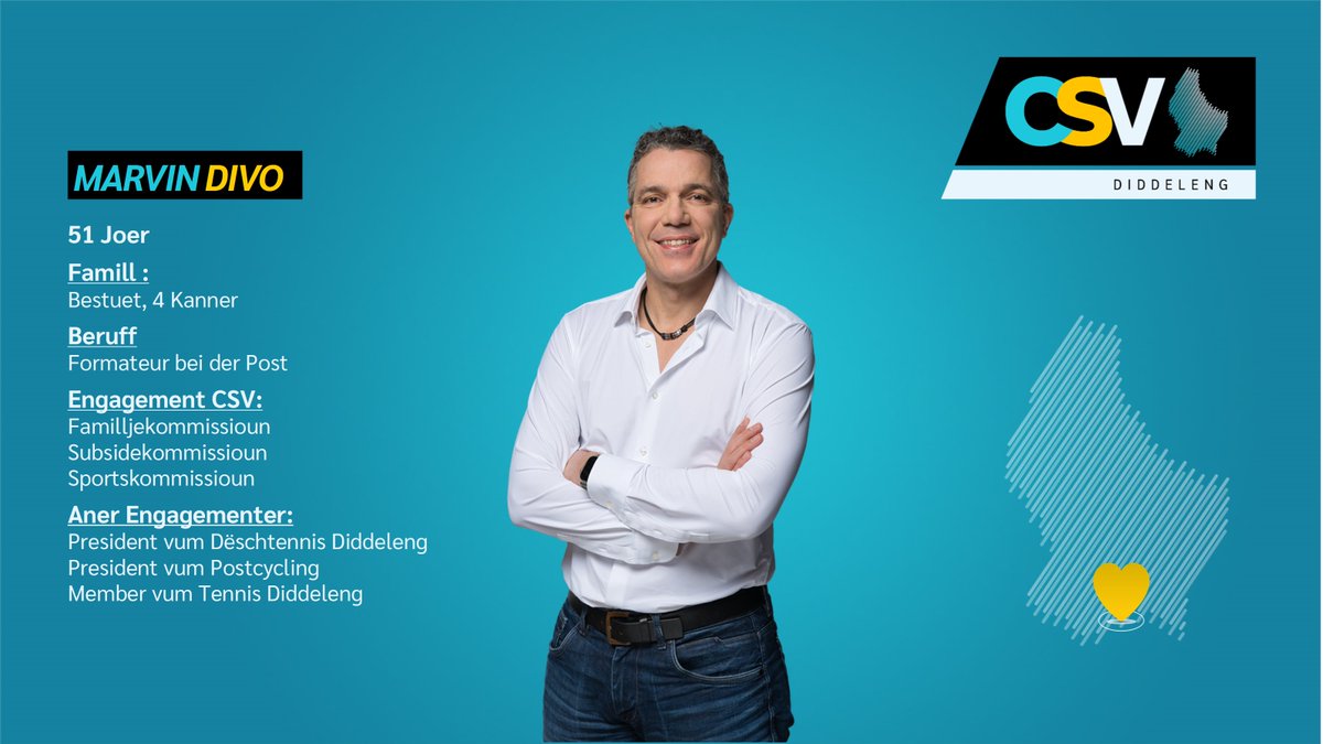 CSVDiddeleng's tweet photo. Haut stellen mir iech den Marvin DIVO fir.
MÉI NO. MÉI DIDDELENG. MÉI BEWEEGEN.
#csvdiddeleng #gemengenwalen2023 #echkawielen #jepeuxvoter #ichkannwaehlen #icanvote https://t.co/g5vhM993LO