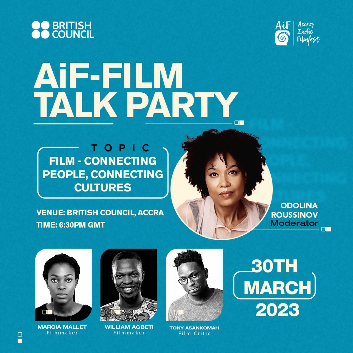 AiF-Film Talk Party in partnership with <a href="/ghBritish/">British Council</a> coming off this Thursday. It will be a great conversation and atmosphere. Don't miss out.

DATE: 30th March, 2023
TIME: 6:30PM PROMPT
RATE: FREE
Register to attend using the link below 👇🏾👇🏾👇🏾
docs.google.com/forms/d/1-oXEH…