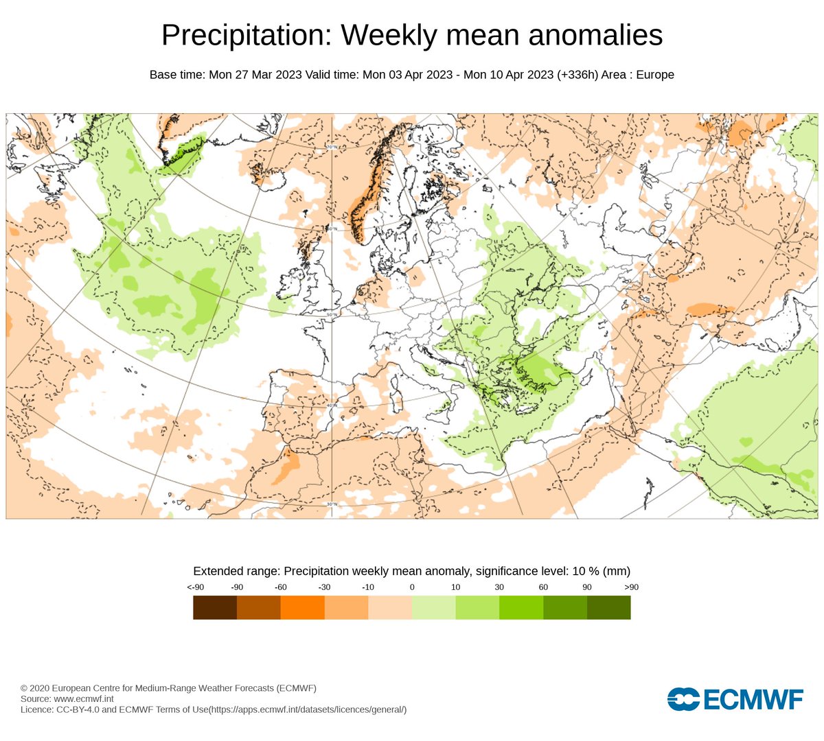 Trends for next week, beginning of Holy Week, indicate higher than normal temperatures as well as less precipitation in forecasted by #ECMWF over the #IberianPeninsula.