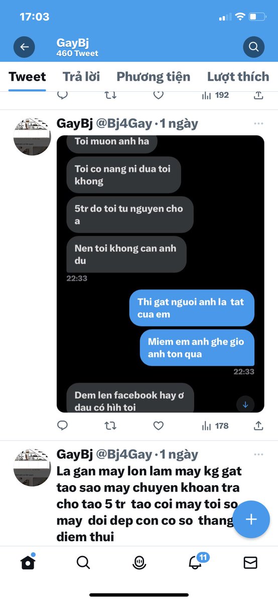 Bj4Gay's tweet photo. Cho huy luong duong tao co bang chung tin nhan may kg lay tien sao may chuyen khoan tra tao con no tu nguyen cho tao nua may lam tu thien tu nguyen cho tao ha nguoi viec goc hoa nhu tao kg biec lua gat nhu may dau noi tao cai gi tao kg quan tam dung noi tao tong tien nha https://t.co/iSIMVi2M3W