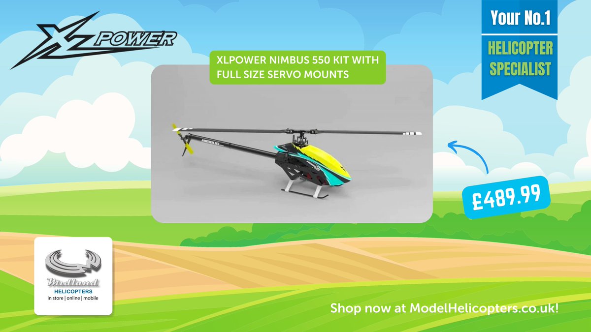 midlandhelis's tweet image. XLPower Nimbus 550 Electric helicopter Kit (No Blades) : XL55V2K02 🚁

📦 Free Delivery on orders over £100
🖥️ Visit ModelHelicopters.co.uk 
📞 Or Call us on 01455 637762

#MidlandHelicopters

#ModelHelicopters #ModelFlying #XLPower #XLPowerNimbus  #XLPowerNimbus550 #XL55V2K02