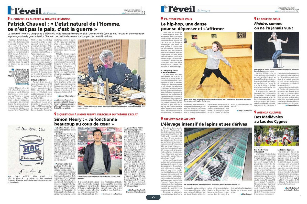 Bravo aux élèves de <a href="/PressePrevert/">L'Atelier médias / Jacques a dit !</a> pour la seconde double page de l'année qu'il réalisent dans l'<a href="/eveilponto/">L'Éveil de Pont-Audemer</a> ! Merci à <a href="/stephanefouille/">Fouilleul Stéphane</a> pour ses relectures attentives et pour sa confiance renouvelée ! #EMI #SPME2023