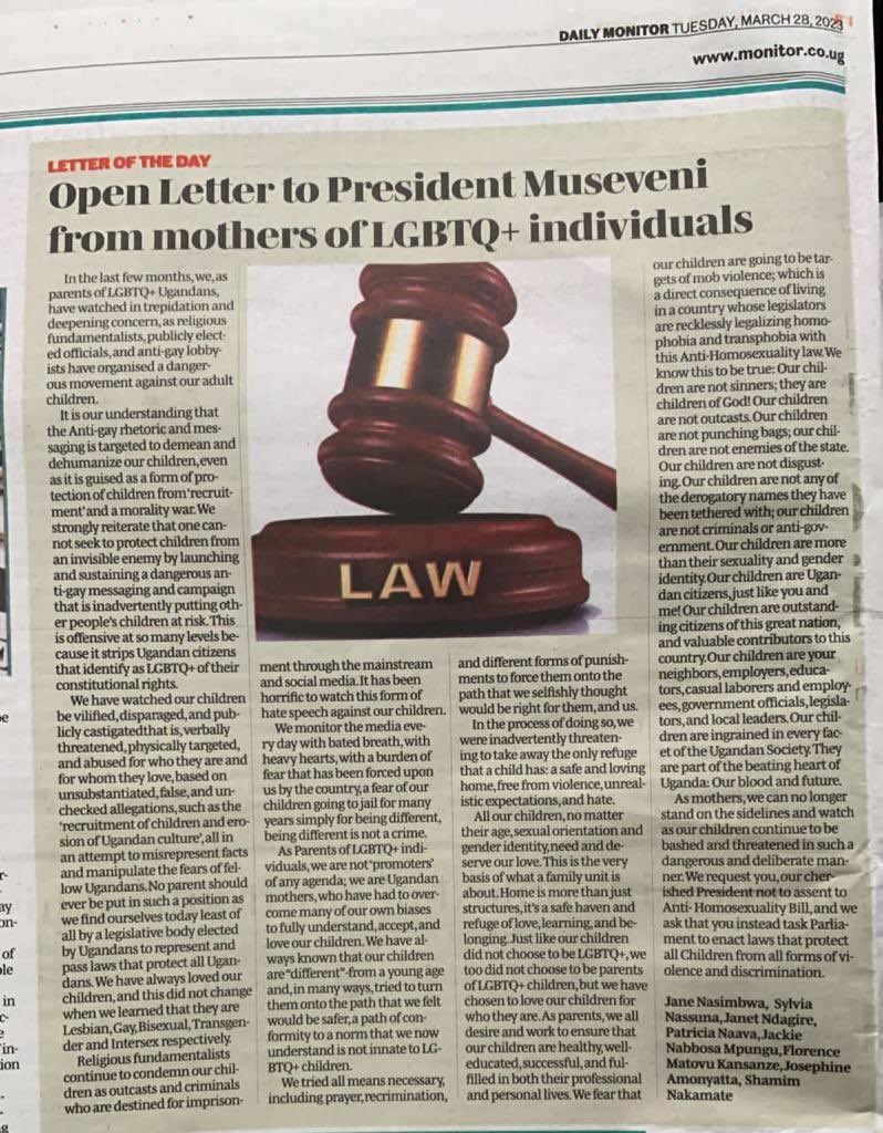 Today in Uganda's <a href="/DailyMonitor/">Daily Monitor</a>. "We are Ugandan mothers who have had to overcome many of our own biases to fully understand, accept, and love our children." Brave, beautiful, and powerful.