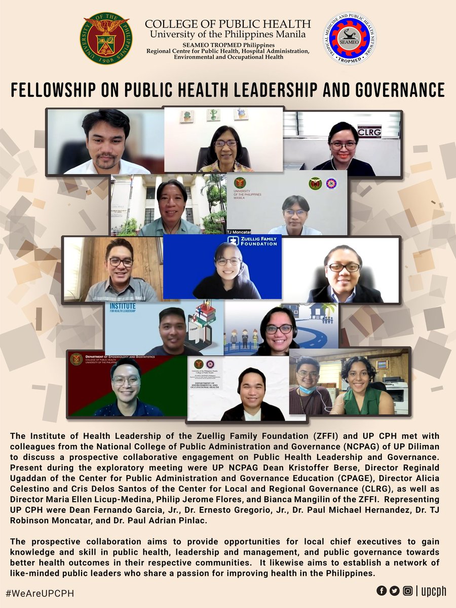 UPCPH's tweet image. Prospective collaborative engagement on Public Health Leadership and Governance between ZFFI and UP CPH, &amp;amp; colleagues from the Nat'l College of Public Administration &amp;amp; Governance (NCPAG) of UPD.
#GlobalGoals #SDGs #SDG3 #SDG4 #SDG17 #2023UPCPHSDG3 #2023UPCPHSDG4 #2023UPCPHSDG17