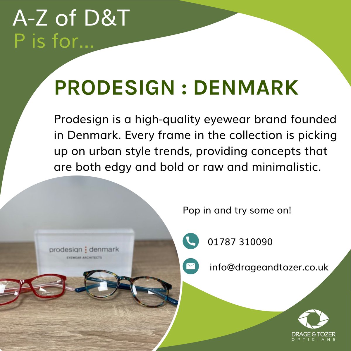 P is for Prodesign frames… A Danish brand, for 50 years Prodesign have made high quality eyewear. The acetate frames have a customisable option to be ordered with or without nose pads. We have lots of styles in the practice.   📲 01787 310090 #Sudbury #ProDesign #Frames