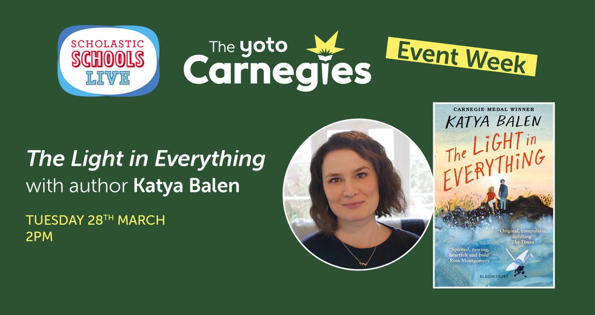 CarnegieMedals's tweet photo. Join @katyabalen this afternoon to hear her talk about her shortlisted book, The Light in Everything! @KidsBloomsbury 

Discover more events now: https://t.co/uhFMtCjiB3 https://t.co/VmE9QGARuq