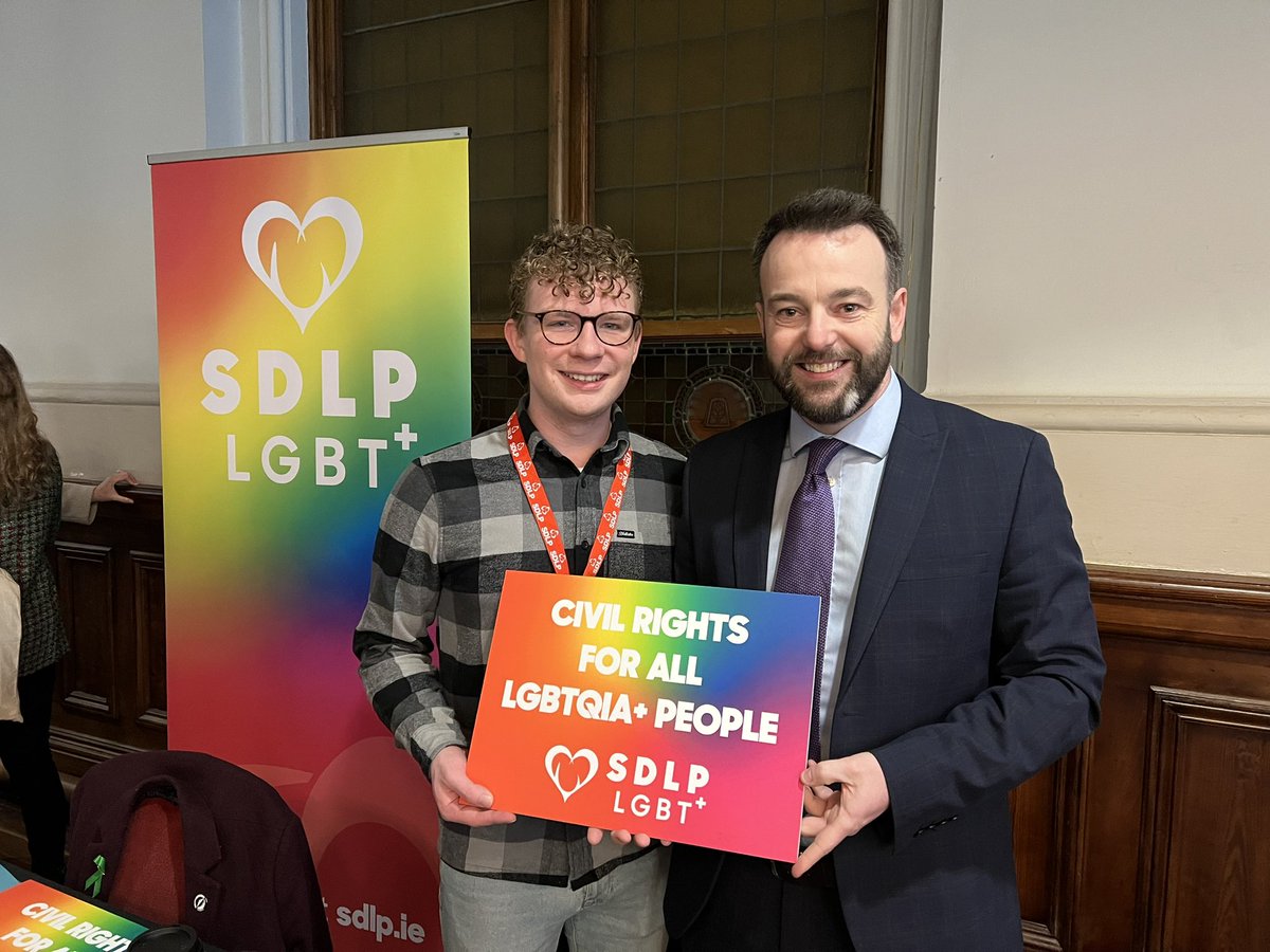 SDLPlgbt's tweet photo. Delighted to be able to speak to so many SDLP members and reps at #SDLP23! 🏳️‍🌈🏳️‍⚧️

A new Ireland should be inclusive of ALL our LGBTQIA+ community ❤️🧡💛💚💙💜🤎🖤🤍 https://t.co/VatUBEE0rn