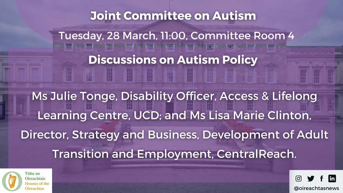The Joint Committee on Autism meets today at 11am. #SeeForYourself live on #OireachtasTV at bit.ly/3gl8YDt