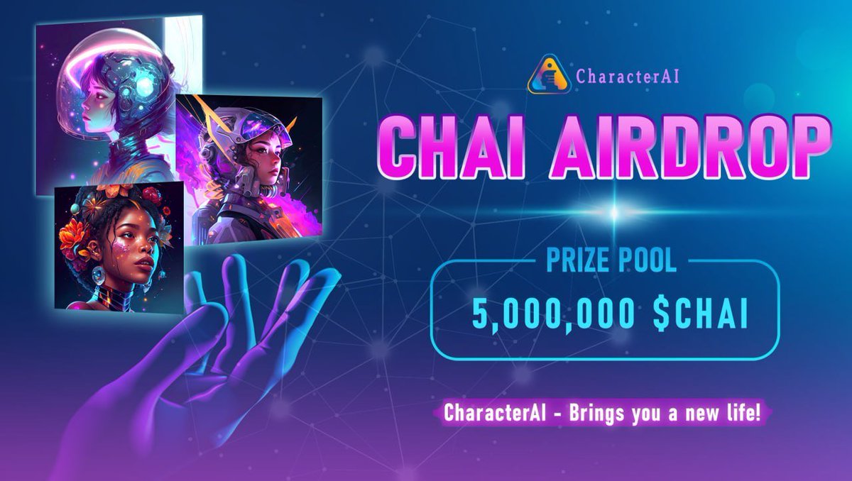 New airdrop: CharacterAI (CHAI)
Total Reward: 5 Million CHAI (~$10,000)
Rate: ⭐️⭐️⭐️⭐️
Winners: 1,500 Random &amp; Top 100
Distribution: within 7 days after airdrop ends

Bot Airdrop Link: t.me/CharacterAIAir…

#Airdrop #Airdrops #Airdropinspector #Arbitrum #ARB #ETH #CharacterAI