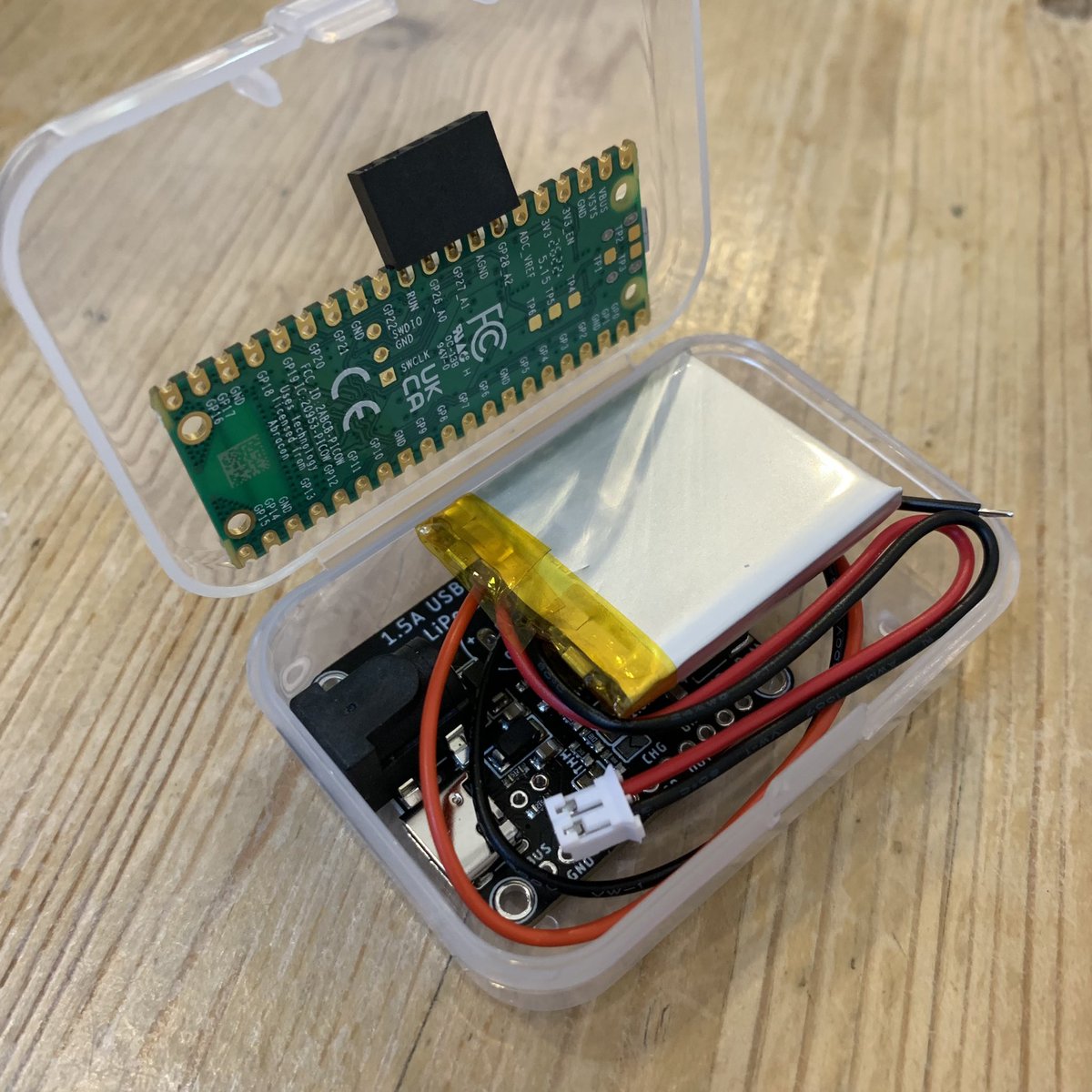 PaterPracticus's tweet photo. We’ll, it’s going to be tight, but everything will fit in Watering Monitor 3.0: @Raspberry_Pi Pico W, @adafruit charger and the LiPo battery. #MonthofMaking https://t.co/nQkPlYDrzE
