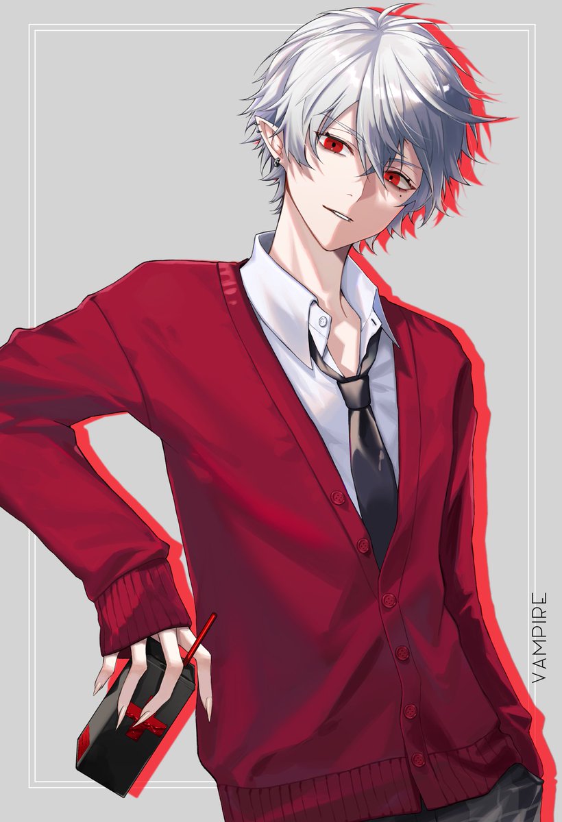 kuzuha (nijisanji) 1boy male focus red eyes pointy ears solo necktie shirt  illustration images