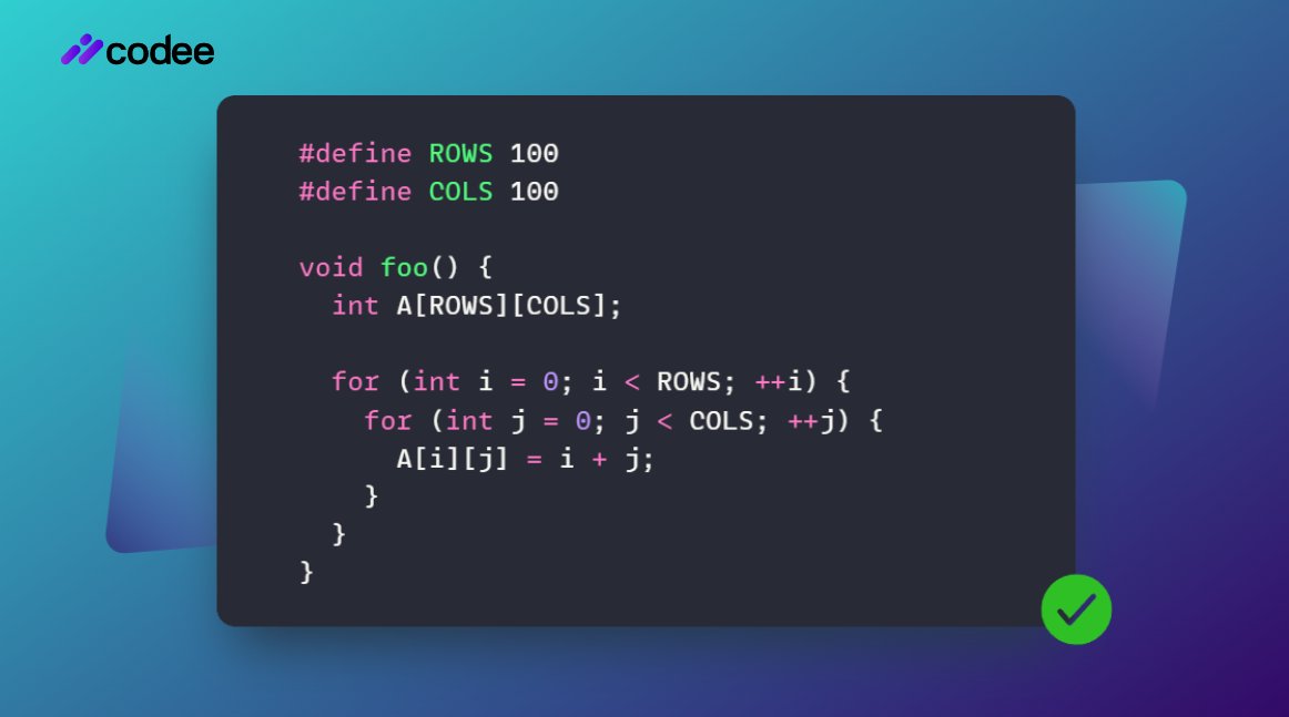 codee_com's tweet image. #CodeePerformanceTip
The most efficient way to process #arrays is to iterate over its elements in the same order in which they are laid out in memory, so that the program performs a sequential access to consecutive data in memory.
👉 codee.com/knowledge/pwr0…

#C #Cpp #performance