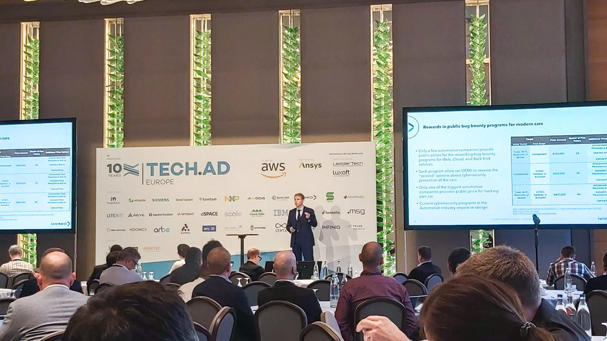 NavInfoEurope's tweet photo. Our Head of Cybersecurity Sergey Razmakhnin gave an amazing presentation about the importance of cybersecurity in modern cars. #10thTechAD
If you are at the https://t.co/IqGMdvAB2p today, visit us at booth 26 and talk to Sergey Razmakhnin and Jochen Schneider. https://t.co/oA02LfStrt