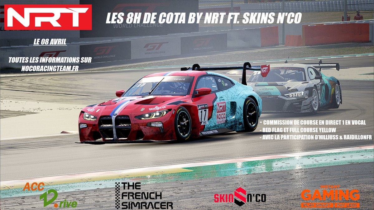 Elihaslobby's tweet photo. La prochaine manche du Championnat NRT arrive à grands pas! 8h COTA
La #2RC avec la Ferrari 488 N°176 toujours P1 au général, mais la #VROOM remonte fort , prêt pour la bataille @ruubik_?😏 #NRT #Ferrari488 #COTA https://t.co/ScaAS0XenF