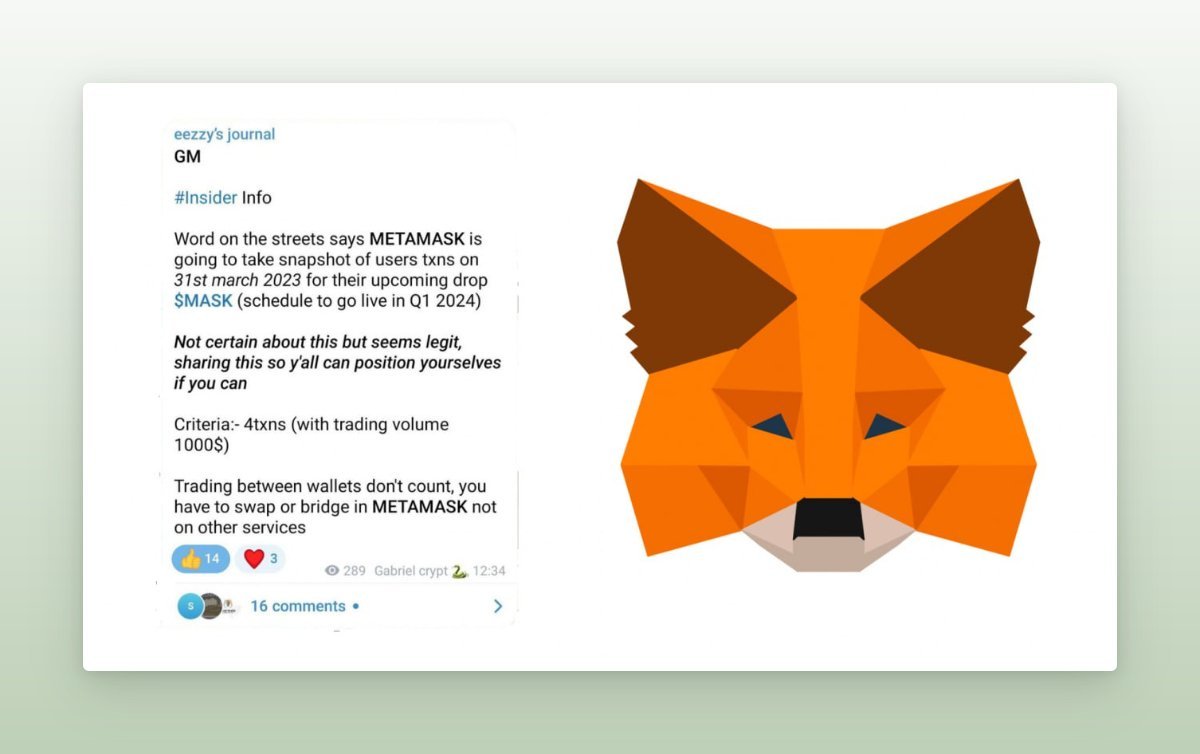 FOMO_airdrop's tweet photo. @MetaMask has a rumor about the snapshot confirmed

MetaMask will soon take a snapshot of users' transactions for an upcoming AIRDROP in 2024.

List of activities on MetaMask 👇
#FOMO_Airdrop #metamask #snapshot https://t.co/SvZ7pGj2wZ