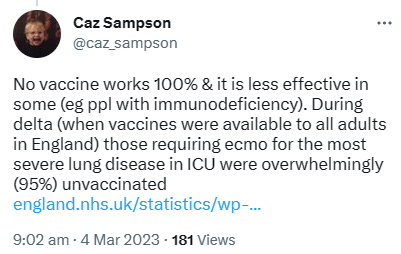 Jikkyleaks's tweet image. Liar liar pants on fire....

I don't know which is worse. That Caz lied about providing information that does not exist. 

Or that she lied about the proportion of ICU patients that were vaccinated.
#ECMOgate @the_coopertron @gloshospitals