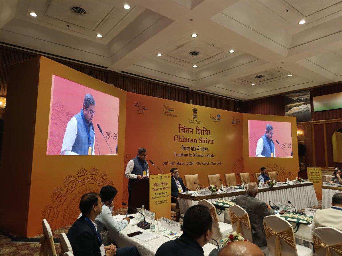 tourismgoi's tweet photo. Secretary(Tourism) Shri Arvind Singh, delivered an insightful welcome address and highlighted the Ministry of Tourism's key priorities to undertake the vision of Tourism in Mission Mode.
#ChintanShivir #TourisminMissionMode https://t.co/OuzEbJNcjn