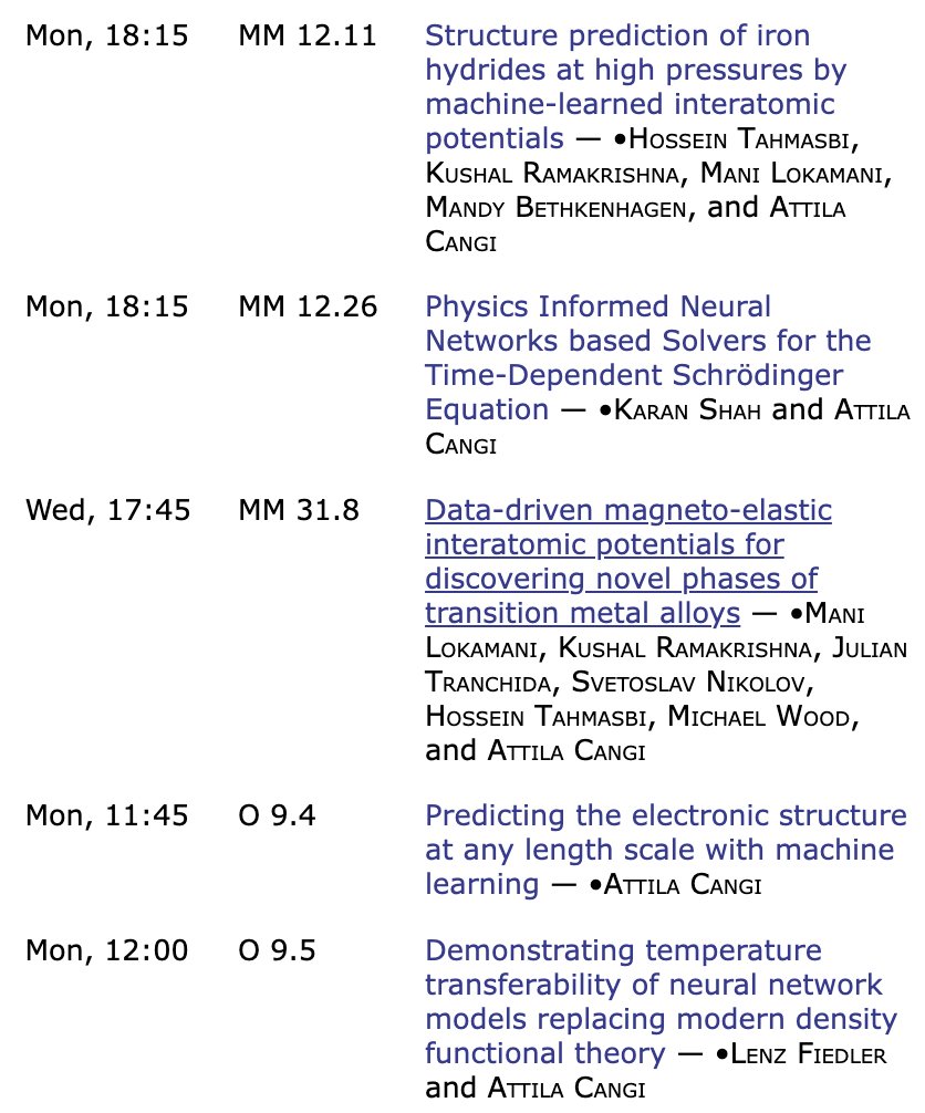 Attila Cangi (@attilacangi) on Twitter photo Thanks to #DPG for organizing a great #SKM2023 Spring Meeting . My group's research at <a href="/HZDR_Dresden/">HZDR @HZDR@helmholtz.social</a> and <a href="/CASUSscience/">Center for Advanced Systems Understanding at HZDR</a> on #MachineLearning and #materialsscience is featured in the following talks and poster. It is not too late to catch us for a discussion at <a href="/tudresden_de/">TU Dresden</a>. Thanks to #DPG for organizing a great #SKM2023 Spring Meeting . My group's research at <a href="/HZDR_Dresden/">HZDR @HZDR@helmholtz.social</a> and <a href="/CASUSscience/">Center for Advanced Systems Understanding at HZDR</a> on #MachineLearning and #materialsscience is featured in the following talks and poster. It is not too late to catch us for a discussion at <a href="/tudresden_de/">TU Dresden</a>.