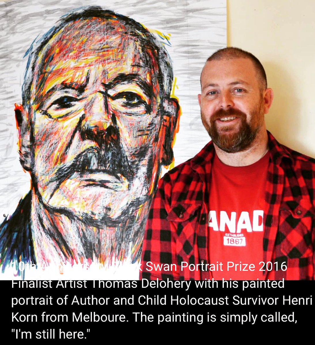 TomdeloheryJ's tweet photo. #tbt #artistthomasdelohery #thomasdelohery @TomdeloheryJ Thomas Delohery named #blackswanprize Finalist with #portrait of #holocaustsurvivor #henrikorn #holocaustsurvivorhenrikorn now #thelesterprize #lesterprize #australianart #artprize https://t.co/EDZQN9pyT1