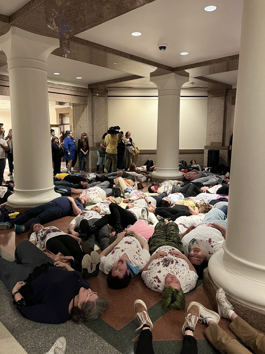 TFN's tweet photo. Chants of “Klick lies, kids die” have erupted in the Capitol as activists have began protesting outside of the hearing room 🏳️‍⚧️ #txlege https://t.co/xO3jFcAbJZ