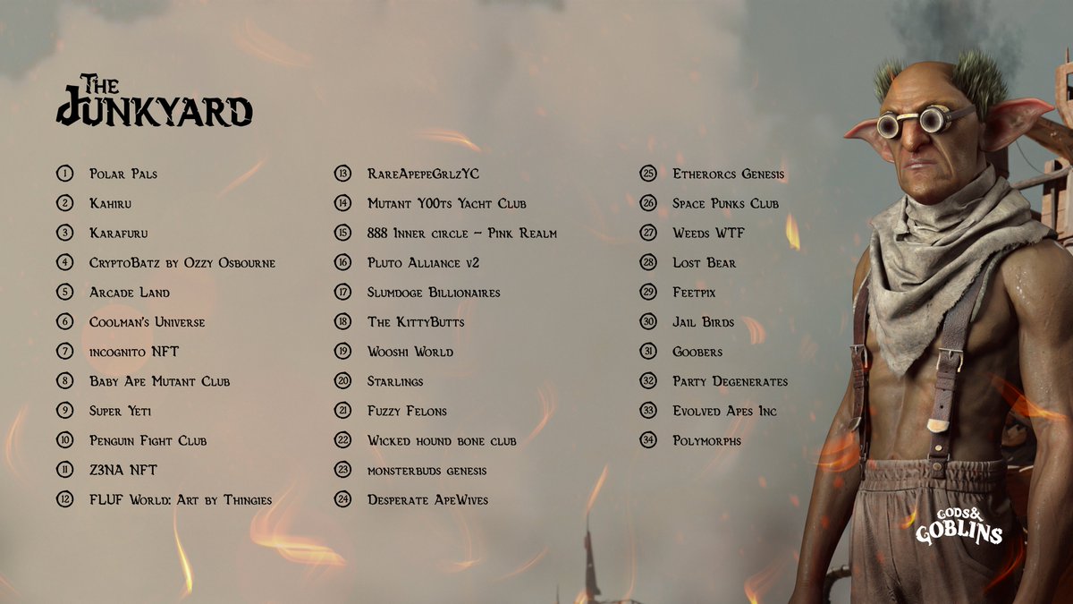 flufworld's tweet photo. The #JunkList 📝
The following projects are eligible for sacrifice in exchange for JUNK, used to summon Goblins in the upcoming @godsngoblins #NFTMint 👺
Want to add another project to the list? Nominate it here 👇
🔗 https://t.co/6utIun9xdv.
#FollowThePath https://t.co/MxMrqALUSL