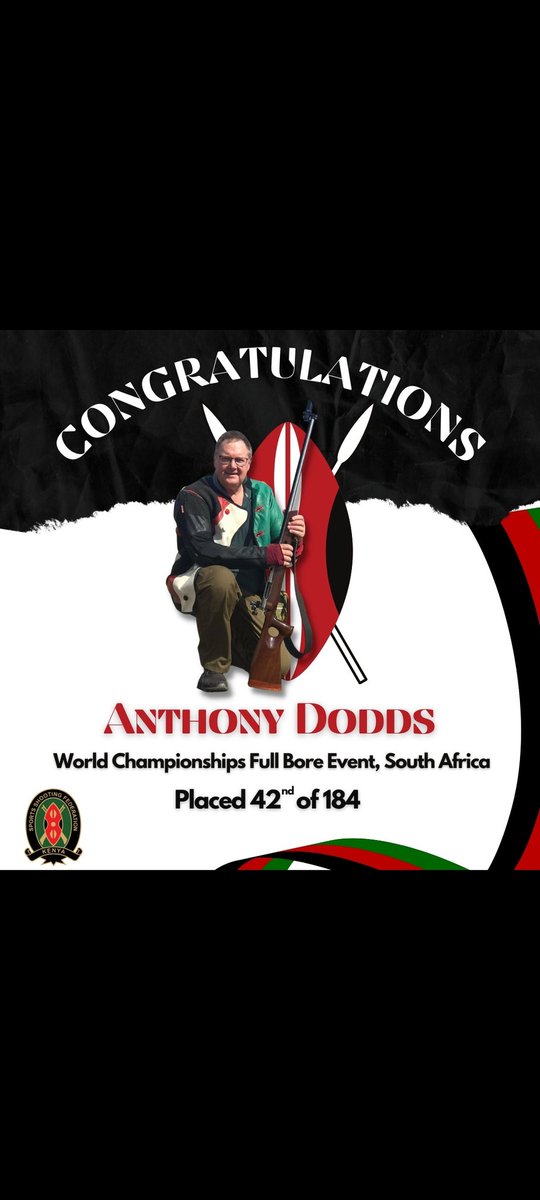 ShootingKe's tweet image. Kenya Sports Shooting Federation (KSSF) congratulates Anthony Dodds from Kenya who participated in the World Championships full bore event held in South Africa. He came position 42 out of 184 international participants.
#Kenya #KSSF #SportsShooting