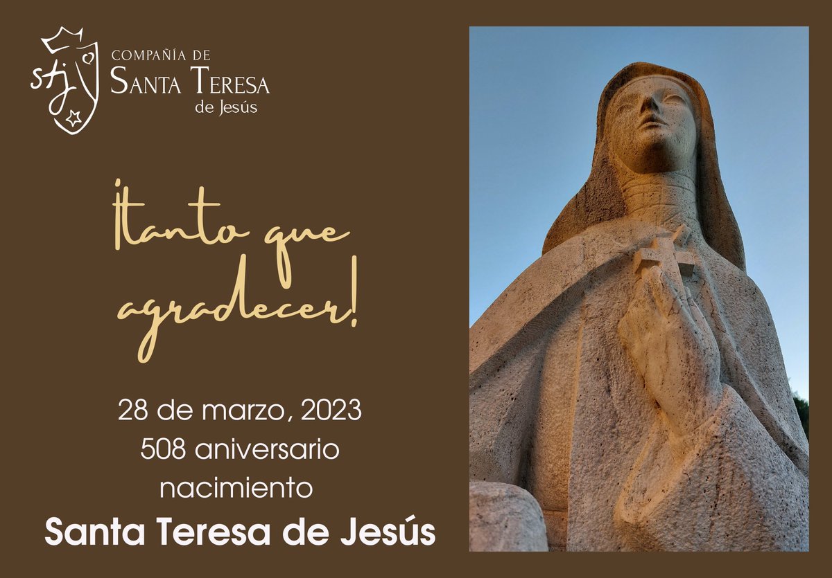 stjteresianas's tweet photo. Compañera y maestra en el camino de oración y seguimiento de Jesús, quien nos enseña a poner palabras a lo que vivimos y a vivir en verdad, la que nos repite: poned los ojos en Jesús. Es elregalo que nos hizo San Enrique de Ossó. #SantaTeresaDeJesús #TeresianasDeOssó  #añoteresia https://t.co/egmBI1X1jY