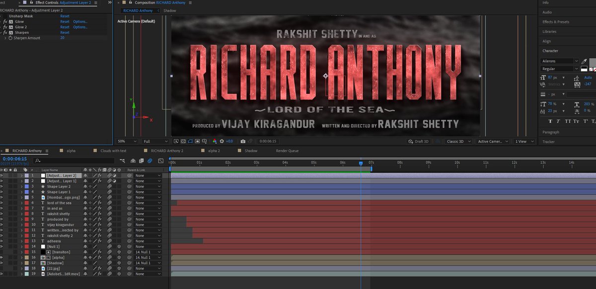 adheeraeditz's tweet photo. @rakshitshetty @shetty_rishab @hombalefilms Work Flow 

#richardanthony #rakshitshetty #ulidavarukandante
#kannadamovie #titleanimation #aftereffects https://t.co/9sZB99yJSM