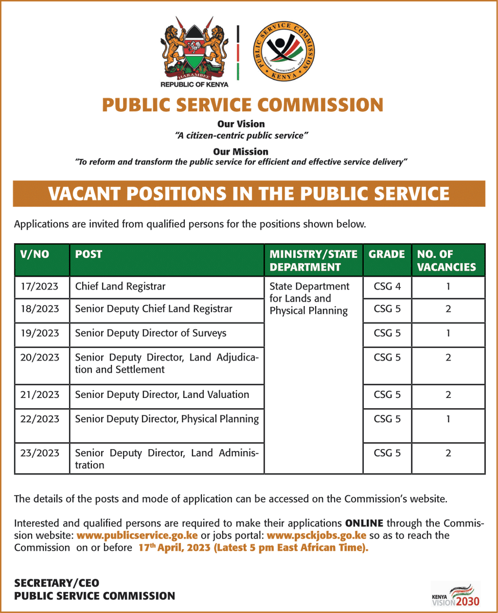 PSCKenya's tweet photo. !!!! JOB ALERT!!!!
Vacant Positions in the Public Service
#PSIPCohortV
#ValuesReportKe
#AsantePSC
#IkoKaziKE https://t.co/y6BkqwEWrS