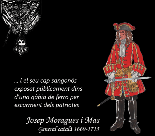 Memorial1714's tweet photo. 27 març 1714. El General #Moragues es arrossegat viu pels carrers de #Barcelona per un cavall fins a arribar al patíbul, on és executat, decapitat i esquarterat. El seu cap cap es penjat 12 anys en una gàbia de ferro al Portal de Mar https://t.co/WPs41mjtOD